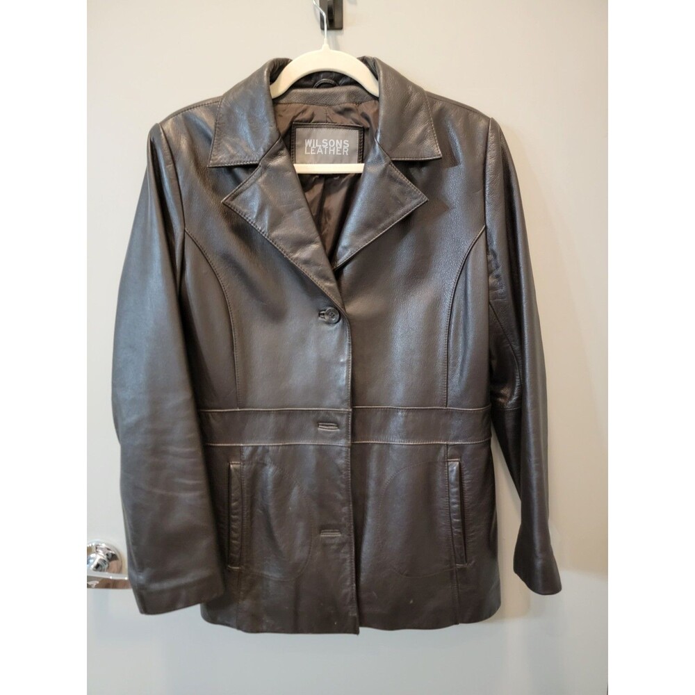 Wilson's Y2K Women's Brown Leather Three-button Jacket Sz M Vintage 90s Lined
